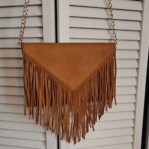 Tan Fringe Envelope Clutch